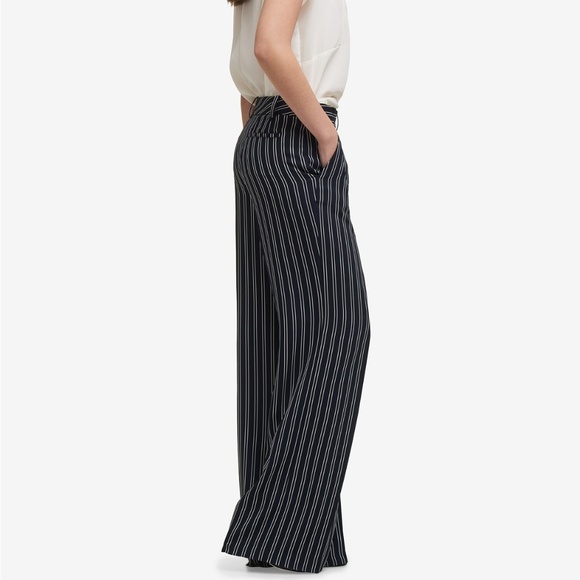 Dkny Pants - DKNY Striped Wide-Leg Pants Dark Blue 0